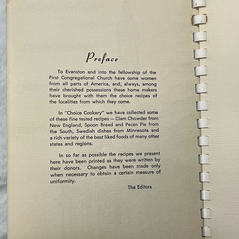 Vintage Church Cookbook CHOICE COOKERY Cooking Recipes Paperback Plastic Binding